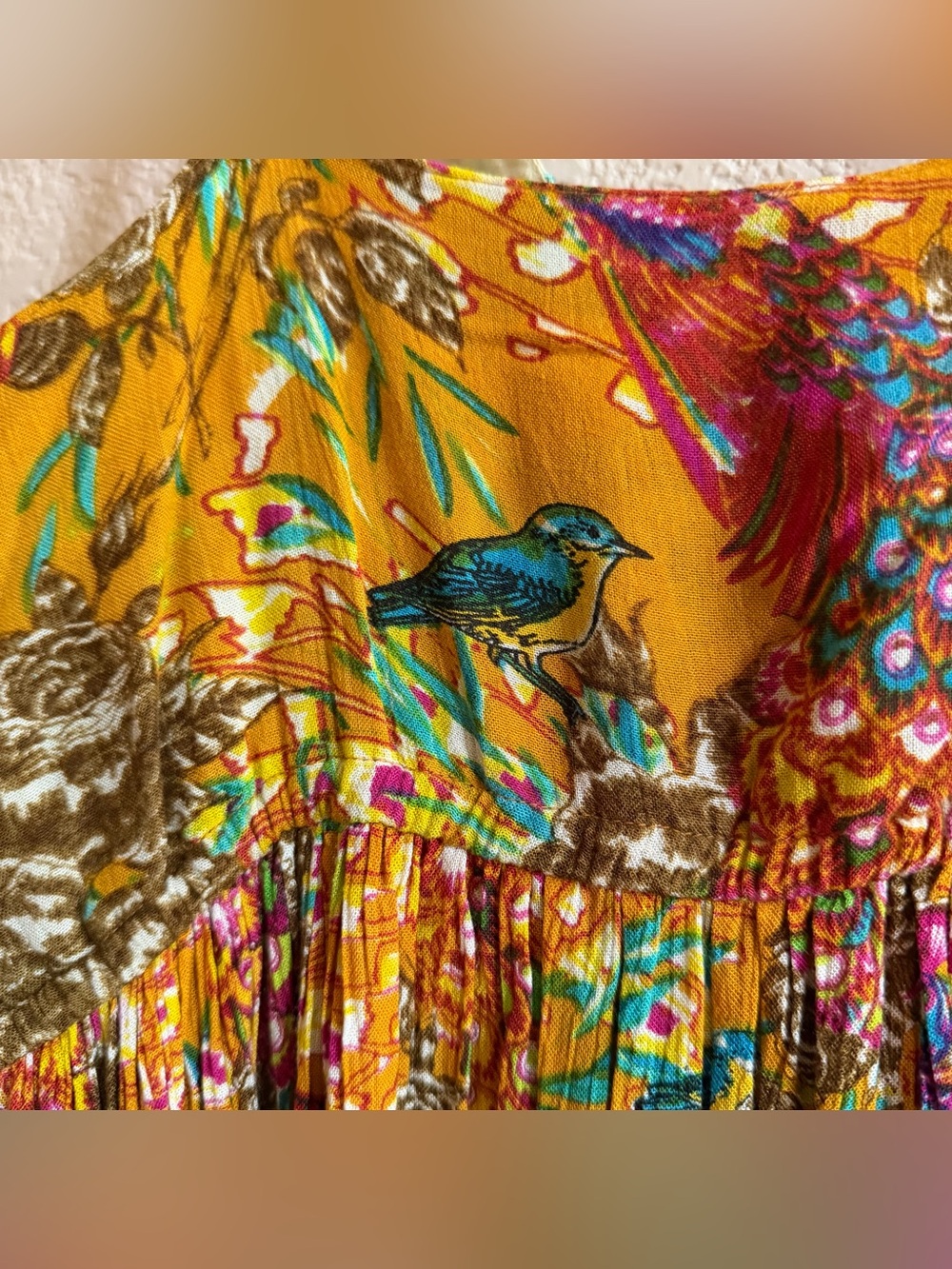 Anthropologie Raga Women’s Medium Embroidered Maxi Dress Bird Festival Floral - Picture 6 of 10